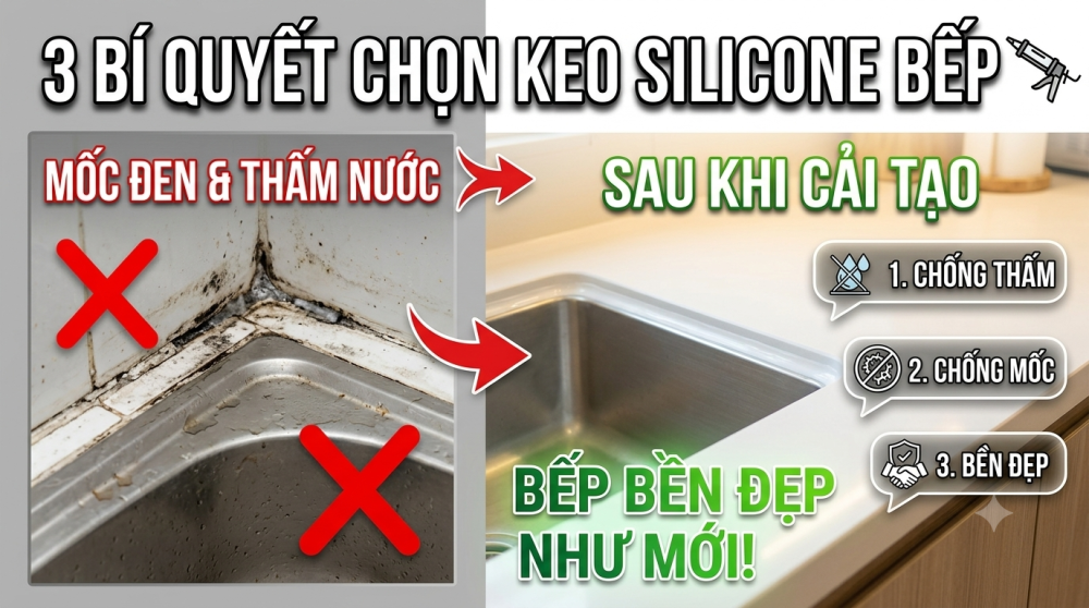 Cải tạo nhà bếp: 3 tiêu chí chọn keo silicone giúp chống thấm, chống mốc và bền đẹp